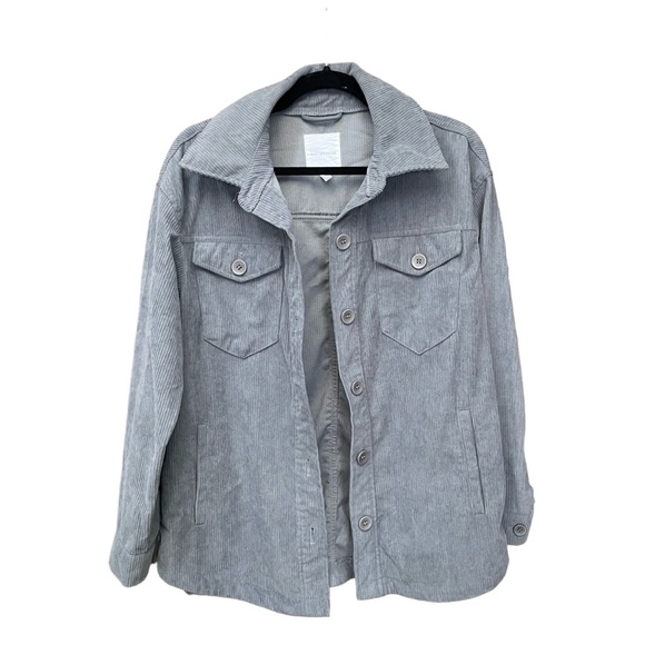 Avec Les Filles Classic Corduroy Shacket Gray Button Down Women’s Shirt Jacket - Picture 5 of 11